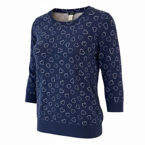 J.Crew Tippi Sweater Womens M Navy Blue Heart Print Cotton Valentine Coquette